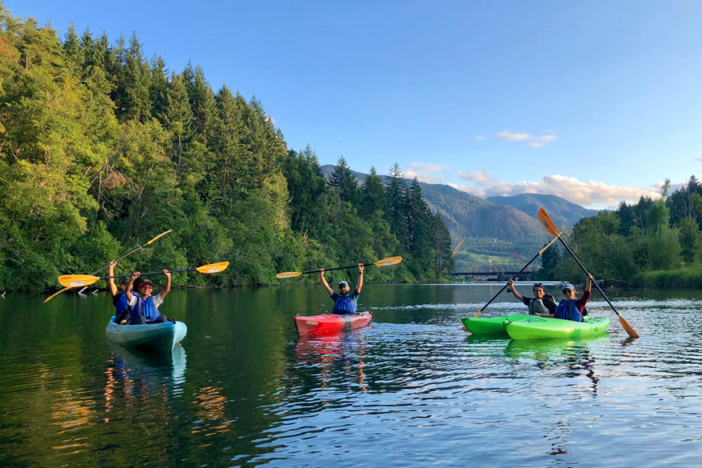 Group of paddlers in the middle of a river