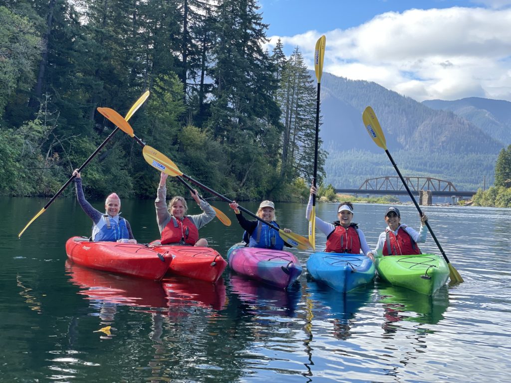 5 women kayaking